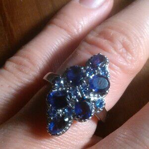 African Amethyst and Simulated Purple Diamond Stainless Steel Ring (Size 6)